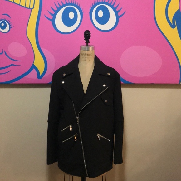 Alice + Olivia Black Fabric Biker Moto Jacket